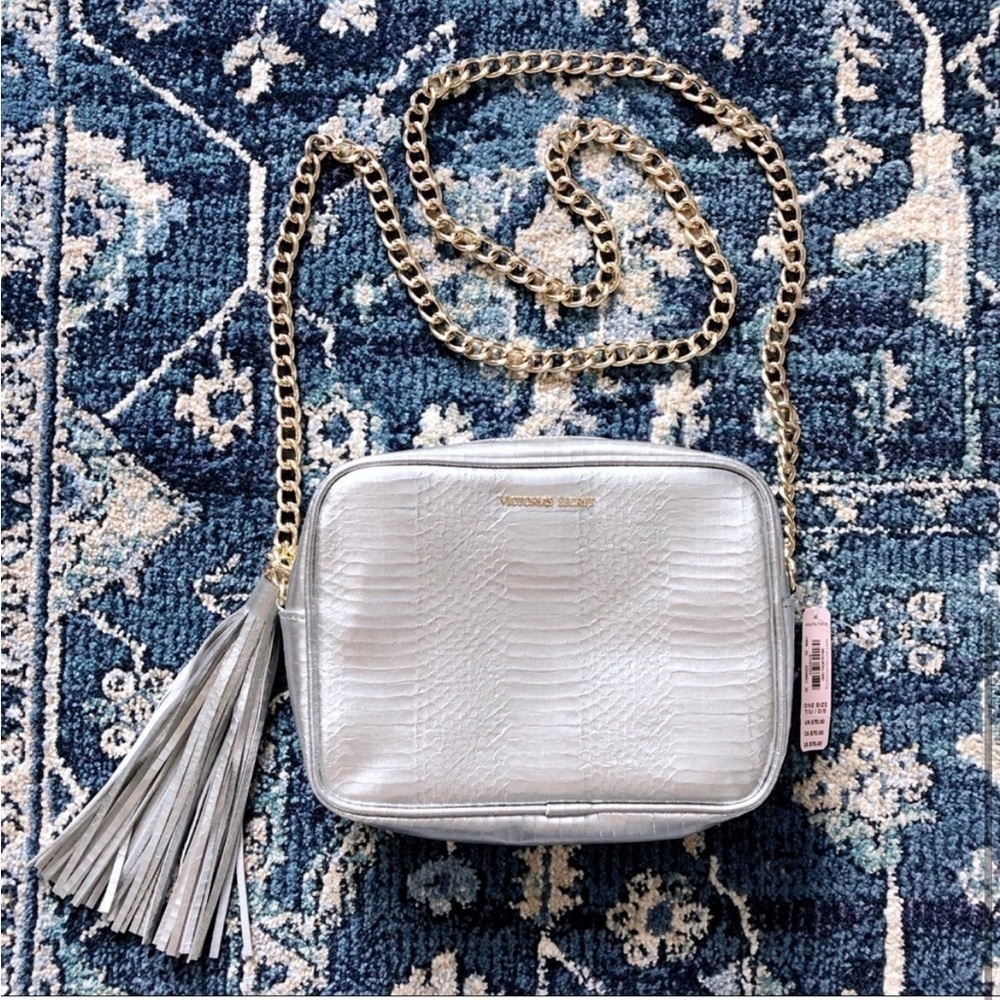 NEW Victoria's Secret silver embossed faux leather crossbody bag